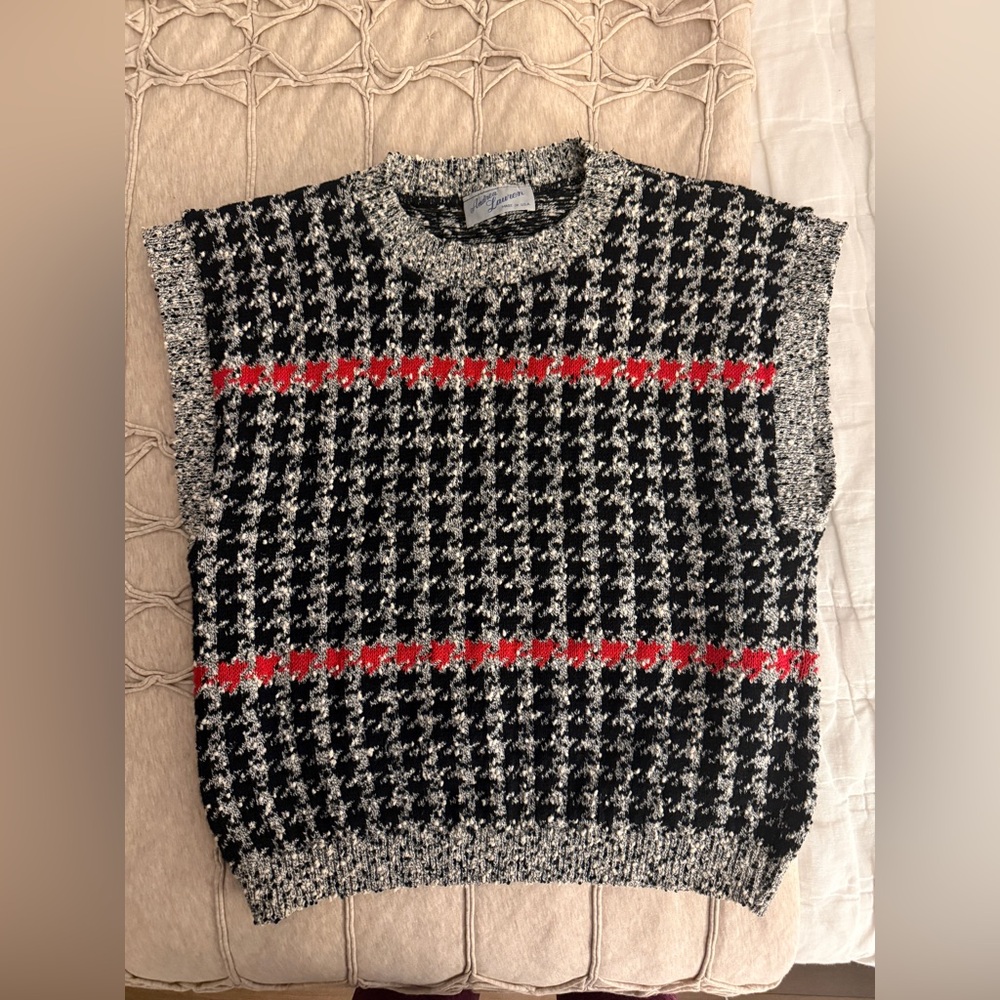 Vintage Black and Red Houndstooth Sweater Vest
